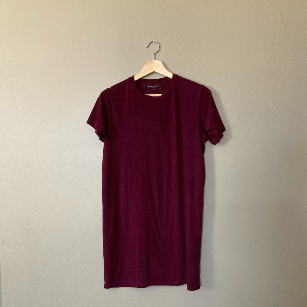 Brandy Melville Velvet Suede Texture Maroon Short Sleeve Tee Shirt Dress